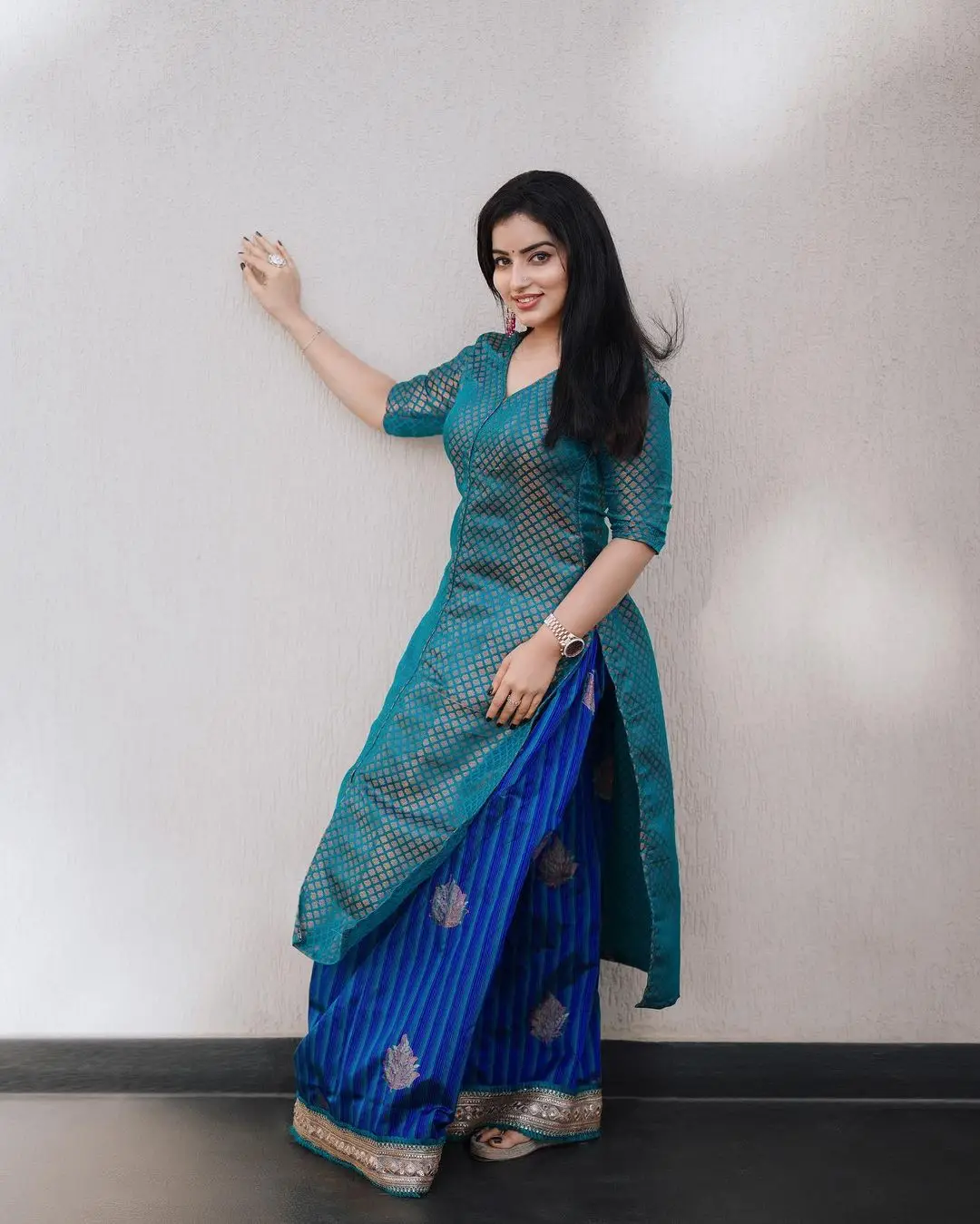 Malavika Menon In South Indian Traditional Blue Gown